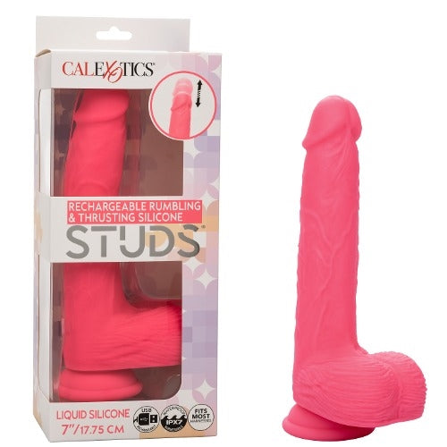 RECHARGEABLE RUMBLING & THRUSTING SILICONE STUDS PINK 7