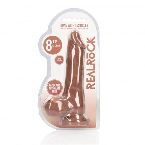 New Release Real Rock Realistic Dong With Balls & Suction Cup - Tan - 8 Inch