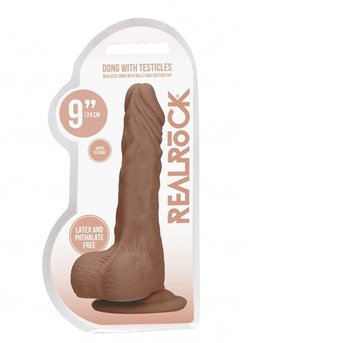 New Release Real Rock Realistic Dong With Balls & Suction Cup - Tan - 9 Inch