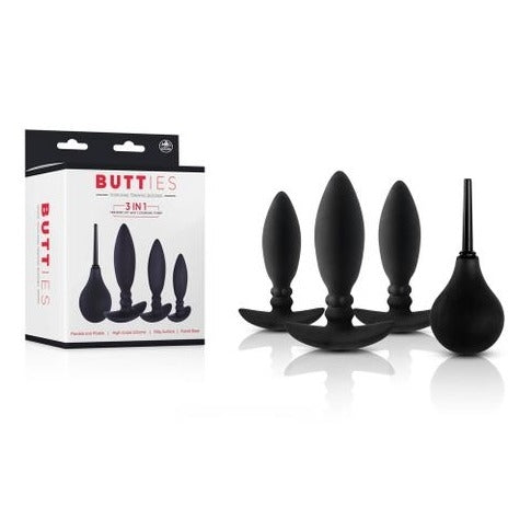 Butties - Black Anal Training Plug Set with Cleansing Pump